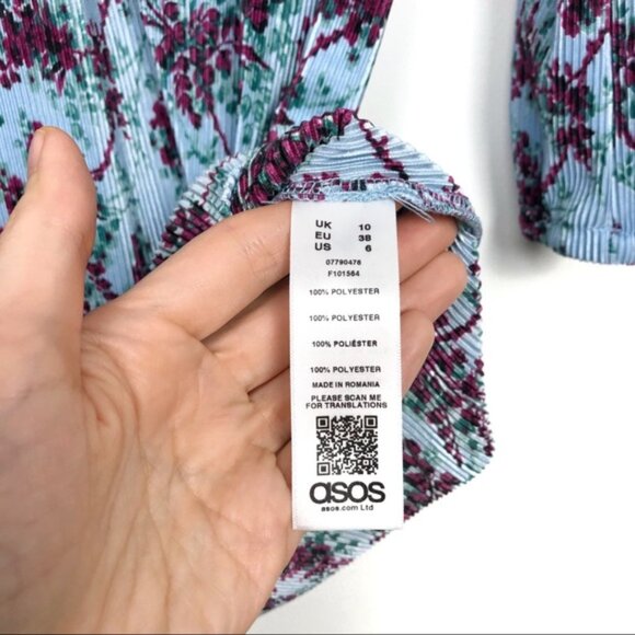 ASOS Floral Print Mini Plisse Tea Dress - Size 6 - Picture 4 of 6